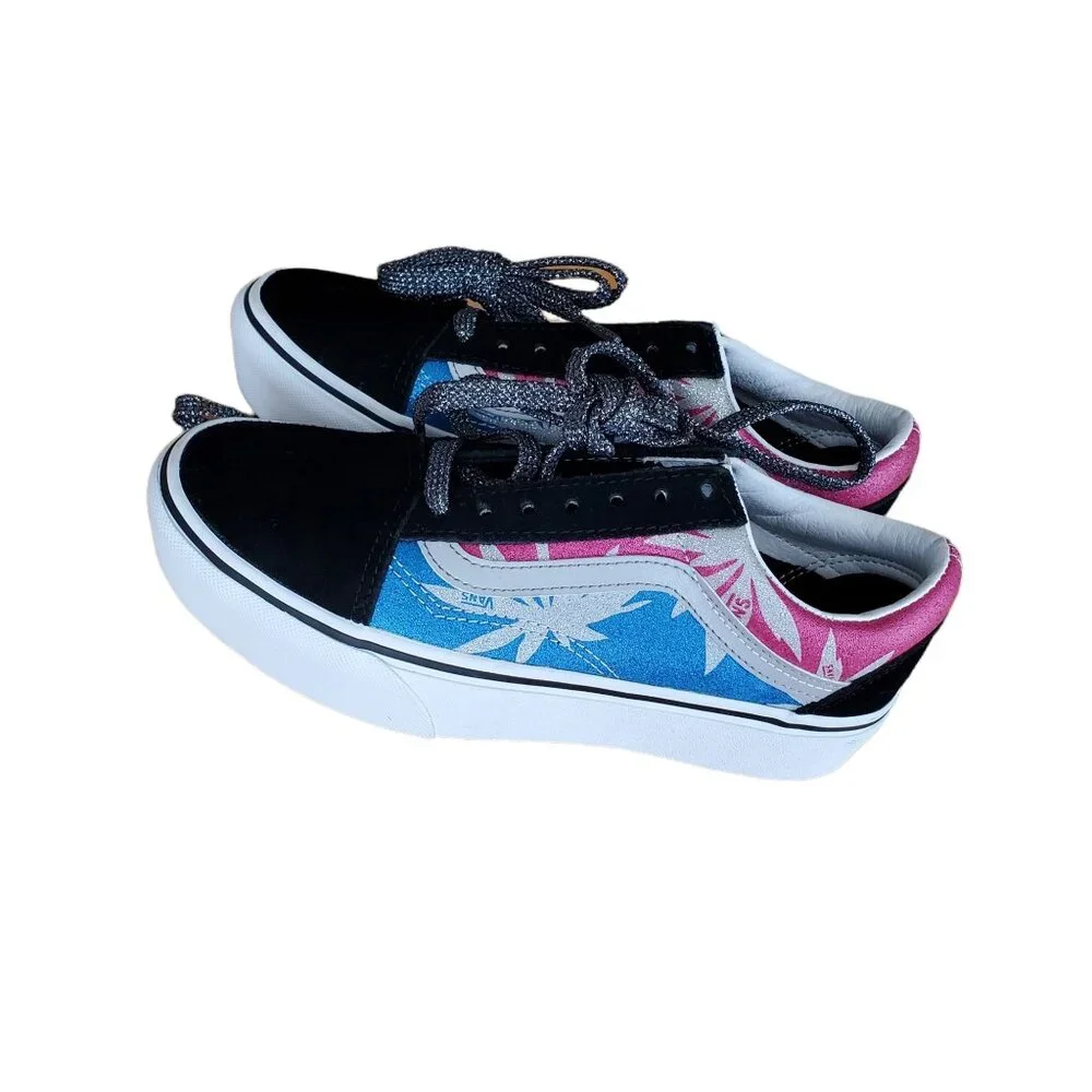 Vans Old Skool womes 6.5/big kids 4.5Y Platform After Dark Summer Leaf/True Whit
